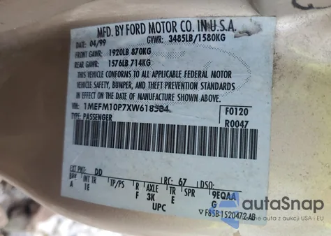 1999 Mercury Tracer Gs из США, поврежденный, VIN 1MEFM10P7XW618584